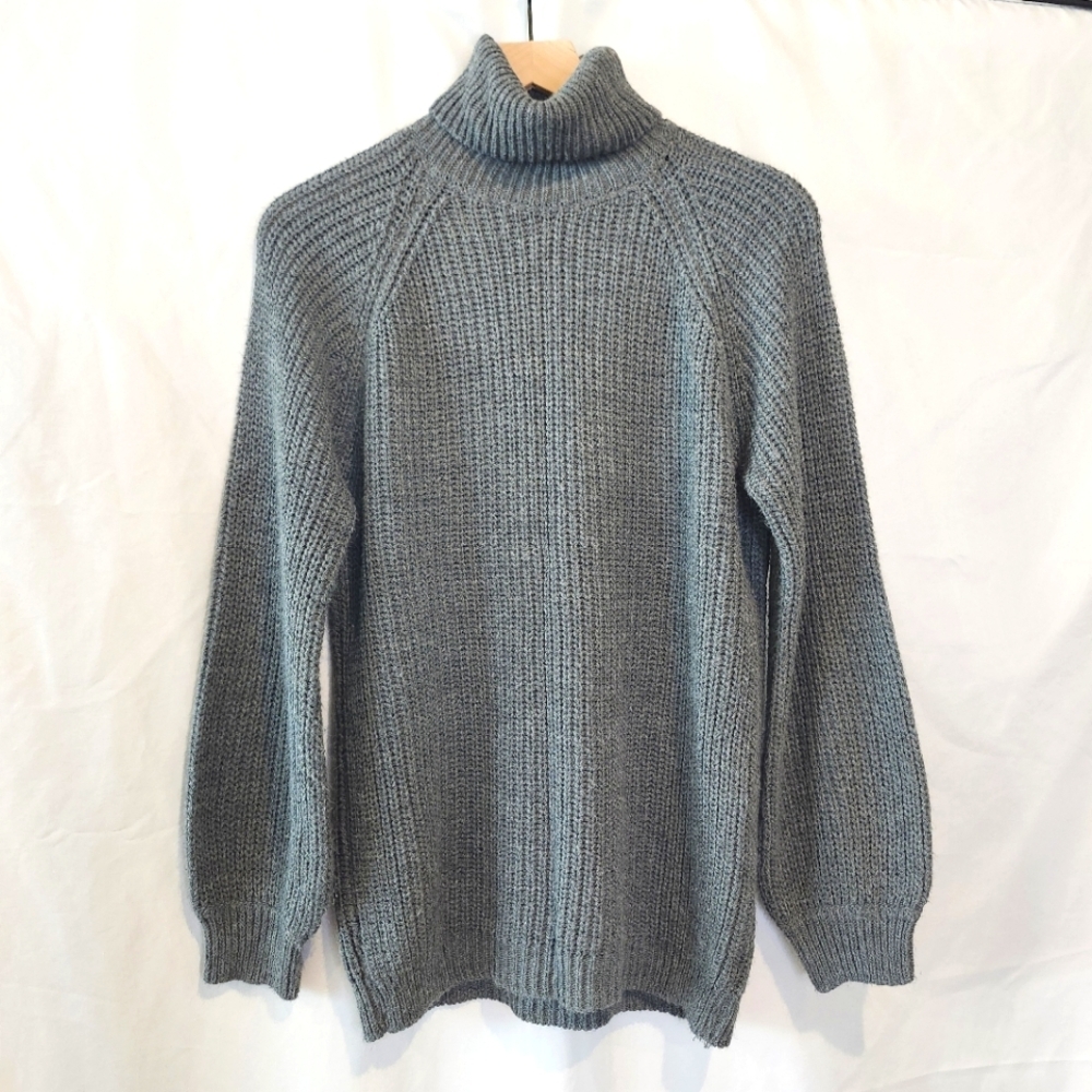 AEO Don't Ask Why Womens Turtleneck Sweater One Size Gray Fisherman Chunky